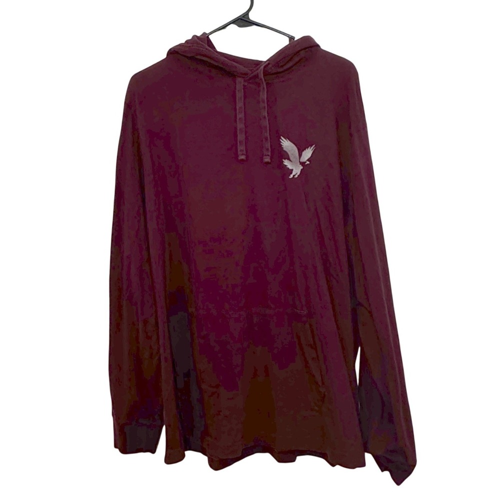 American Eagle Mens Super Soft Hoodie Maroon Burgundy AE‎ 1977 Graphic Large y2k